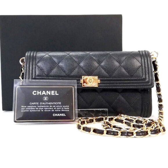CHANEL Boy CC Flap Wallet Caviar Leather Chain Shoulder Crossbody Bag